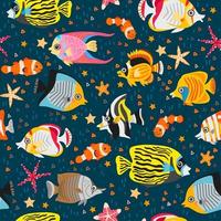 A seamless pattern with exotic tropical fishes vector