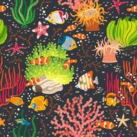 Coral reef seamless pattern with underwater animal vector