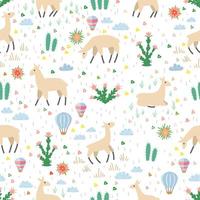 A seamless pattern with llama and cactus vector