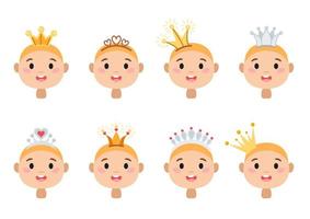 Set of cartoon crowns isolated on white vector