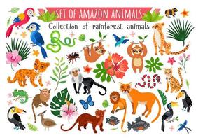 un conjunto de animales de la selva amazónica. vector