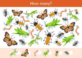 Counting children game of a cartoon beetles. vector