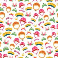 Children cute cartoon kids hats seamless pattern. vector