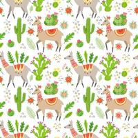 A seamless pattern with llama and cactus vector