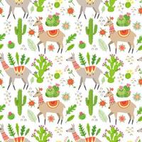 A seamless pattern with llama and cactus vector