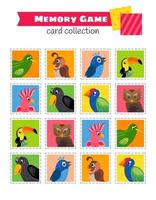 Memory game with a cartoon birds. Vector