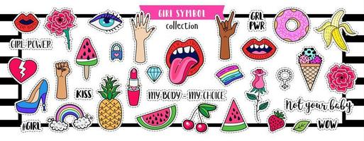 Girl Power set. Trendy collection of patch badges vector