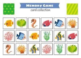 juego de memoria con peces de dibujos animados. un vector