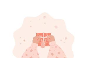 Girl packing present boxes.Merry Christmas.Cute gift box.New Year. vector