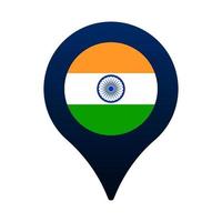 bandera india, y, mapa, puntero, icono vector