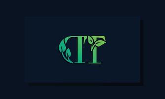 Minimal leaf style Initial DT logo vector