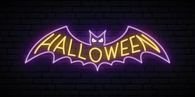 Neon Halloween Bat sign. vector