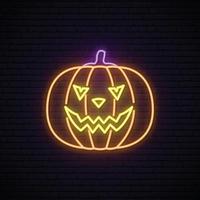 Neon Halloween pumpkin sign. vector