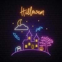 Happy Halloween neon signboard. vector