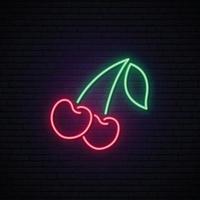 Neon Red Cherries sign. vector