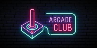 Retro joystick neon sign. vector