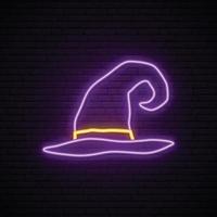 Neon Witch hat sign. vector