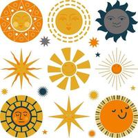 Set of suns with different faces vector