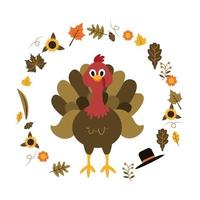 Turkey Happy Thanksgiving Day Autumn Fall Season Flat Illustration vector