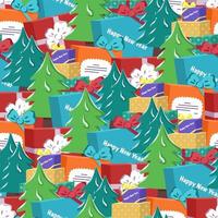 Seamless pattern with Christmas tree and gif vector