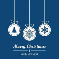 Christmas and New Year Greeting Card with Hanging Baubles, Lettering vector