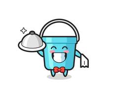 Character mascot of plastic bucket as a waiters vector