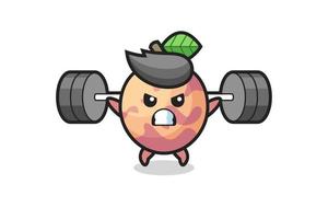 pluot fruit mascot cartoon with a barbell vector