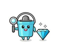 Illustration of plastic bucket character with a diamond vector