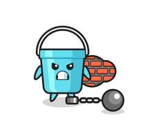 Character mascot of plastic bucket as a prisoner vector