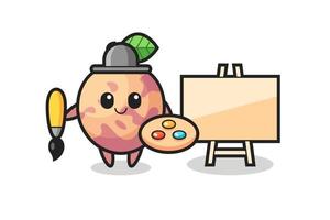 Ilustración de la mascota de la fruta pluot como pintor vector
