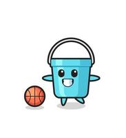 Illustration of plastic bucket cartoon is playing basketball vector