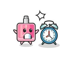 Cartoon Illustration of perfume is surprised with a giant alarm clock vector