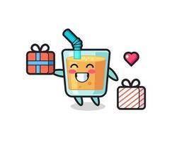 orange juice mascot cartoon giving the gift vector