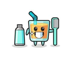 Ilustración de mascota de jugo de naranja con un cepillo de dientes vector