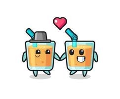 orange juice cartoon character couple with fall in love gesture vector