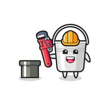 Character Illustration of metal bucket as a plumber vector