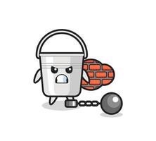 Character mascot of metal bucket as a prisoner vector