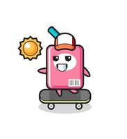 milk box character illustration ride a skateboard vector