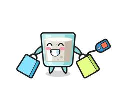 milk mascot cartoon holding a shopping bag vector