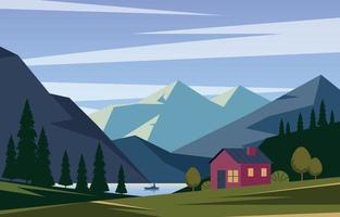 Forest House Near the Mountains vector