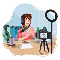 Young Woman Vlogger in Online Broadcasting Concept vector