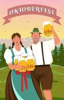 hombre y mujer celebran el oktoberfest vector