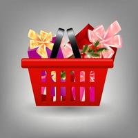 Shopping cart with Christmas gifts. Vector illustration