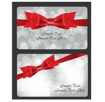 Holiday gift cards with red bow, ribbon and place for text. vector