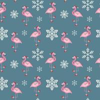 Cute Pink Flamingo New Year and Christmas Seamless Pattern Background vector