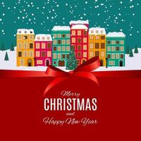 Merry Christmas and Happy New Year Background with Little Town vector