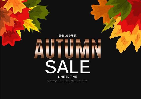 Shiny Autumn Leaves Sale Banner. Business Discount Card.