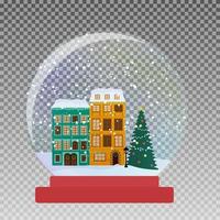 Snow glass globe with little town in winter for Christmas vector