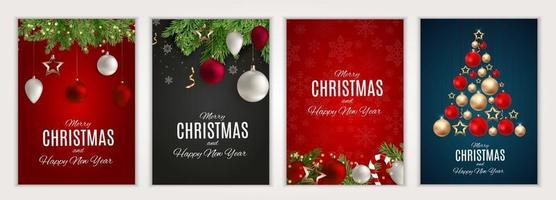 Merry Christmas and Happy New Year posters set. Vector illustration