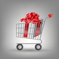 Shopping cart with Christmas gifts. vector